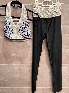 Glamour Black Rhinestone Dance Costume Set with Iridescent Accents